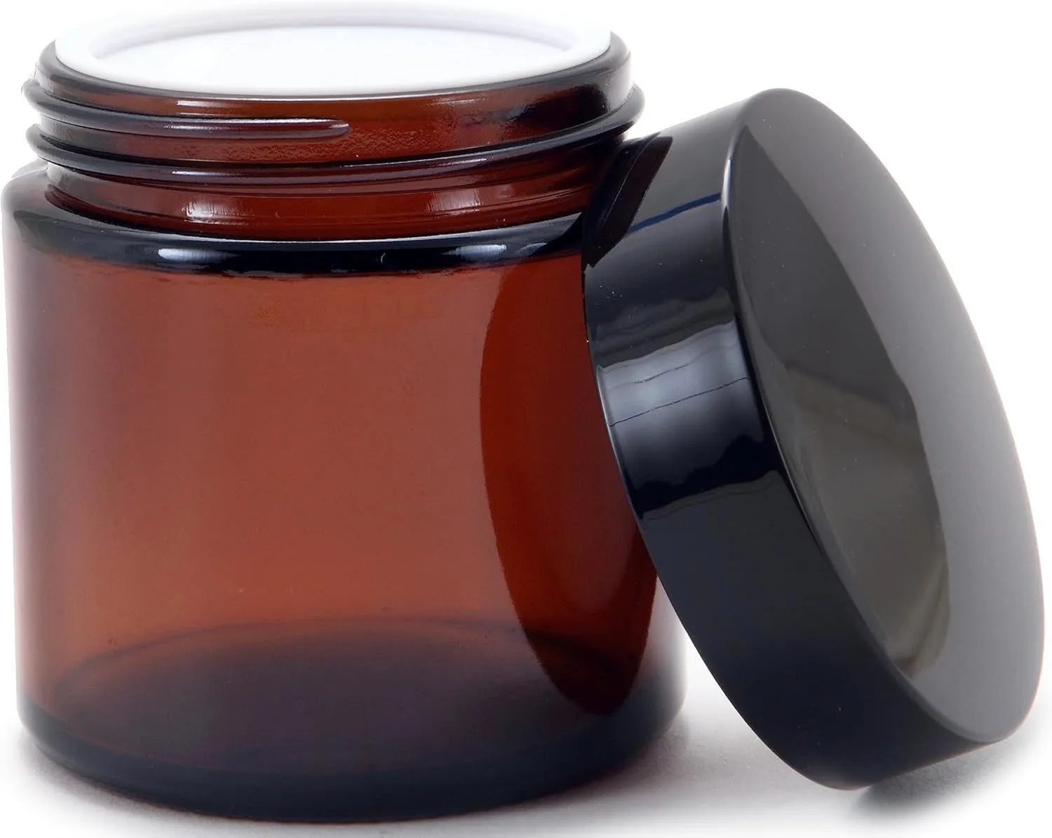 , 12, Amber, 4 Oz, round Glass Jars, with Inner Liners and Black Lids