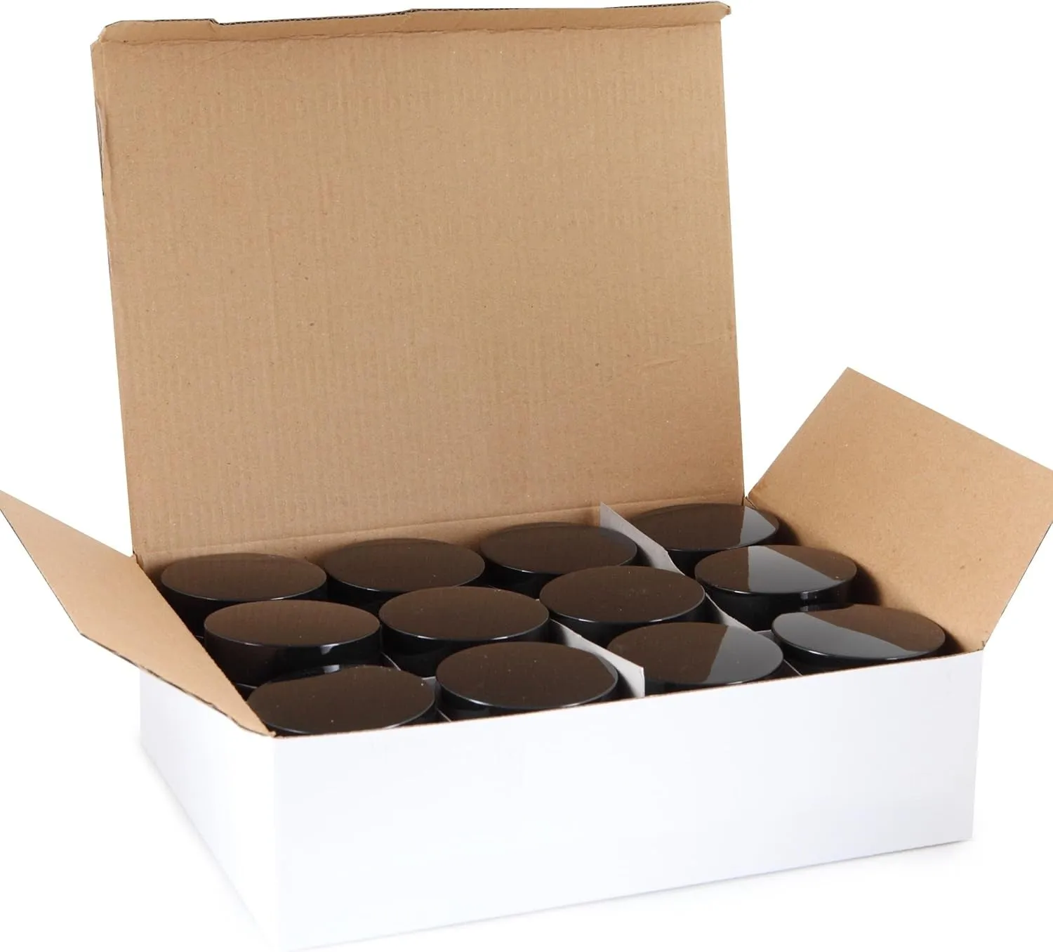 , 12, Amber, 4 Oz, round Glass Jars, with Inner Liners and Black Lids