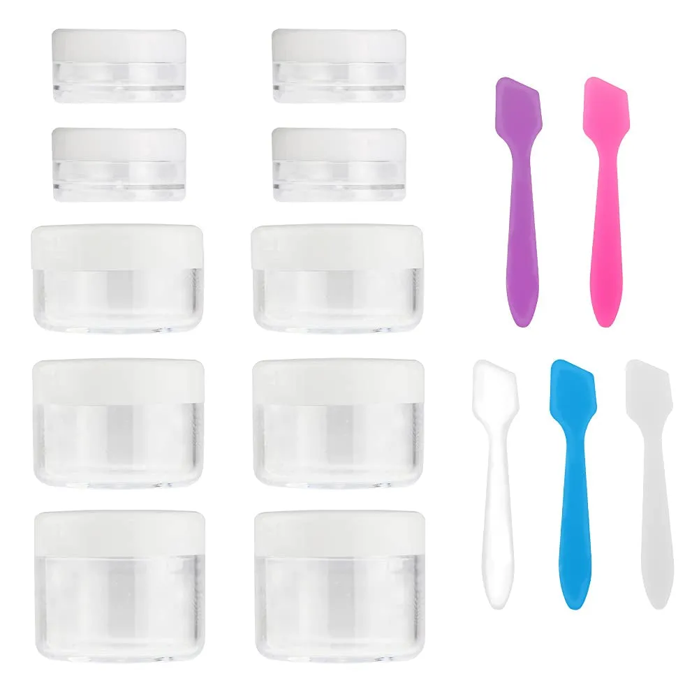 10 Pieces Makeup Travel Containers with Lids 3/5/ 10/15/ 20 Gram Size Cosmetic Jars with 5 Pieces Mini Spatulas for Gift(Random Color)