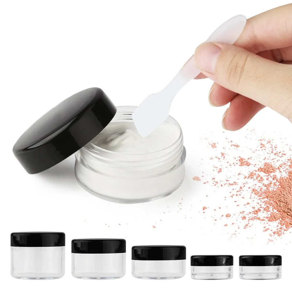 10 Pieces Makeup Travel Containers with Lids 3/5/ 10/15/ 20 Gram Size Cosmetic Jars with 5 Pieces Mini Spatulas for Gift(Random Color)