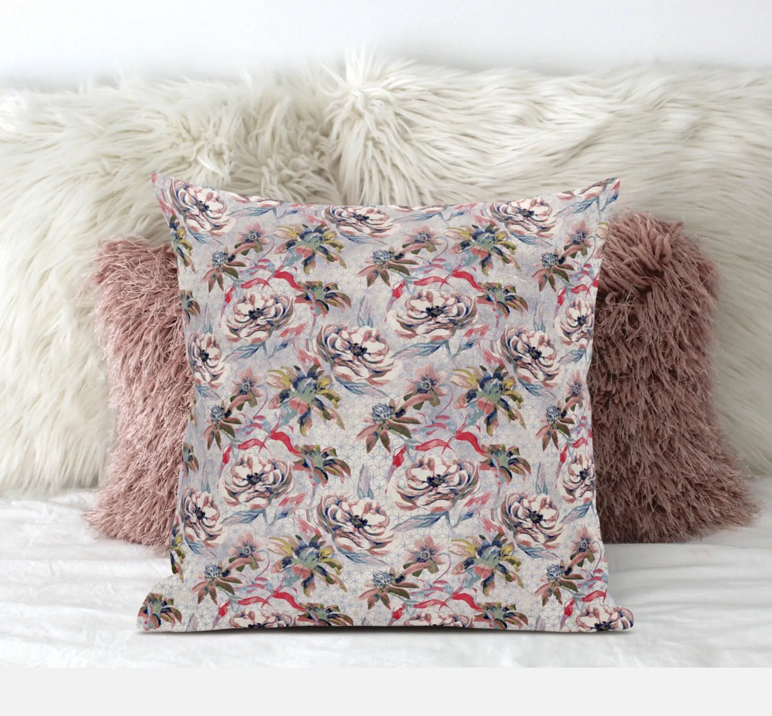 18" Lavender Pink Roses Zippered Suede Throw Pillow