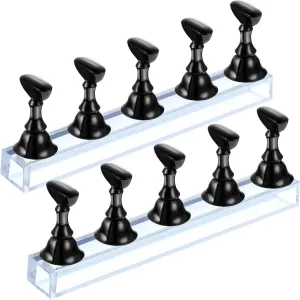 2 Sets Acrylic Nail Display Stand Magnetic Press on Nails Practice Holder Stand DIY Painting Fingernail Stand for False Fingernail Manicure Tool Home Salon Use(Black)