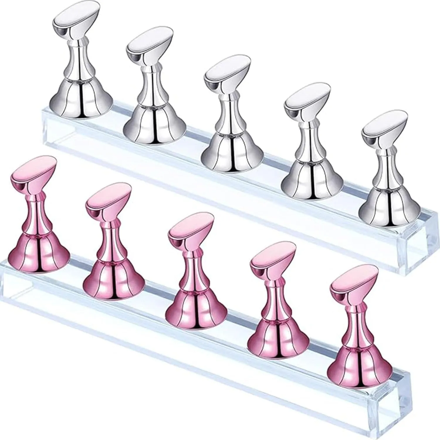 2 Sets Acrylic Nail Display Stand Magnetic Press on Nails Practice Holder Stand DIY Painting Fingernail Stand for False Fingernail Manicure Tool Home Salon Use(Black)