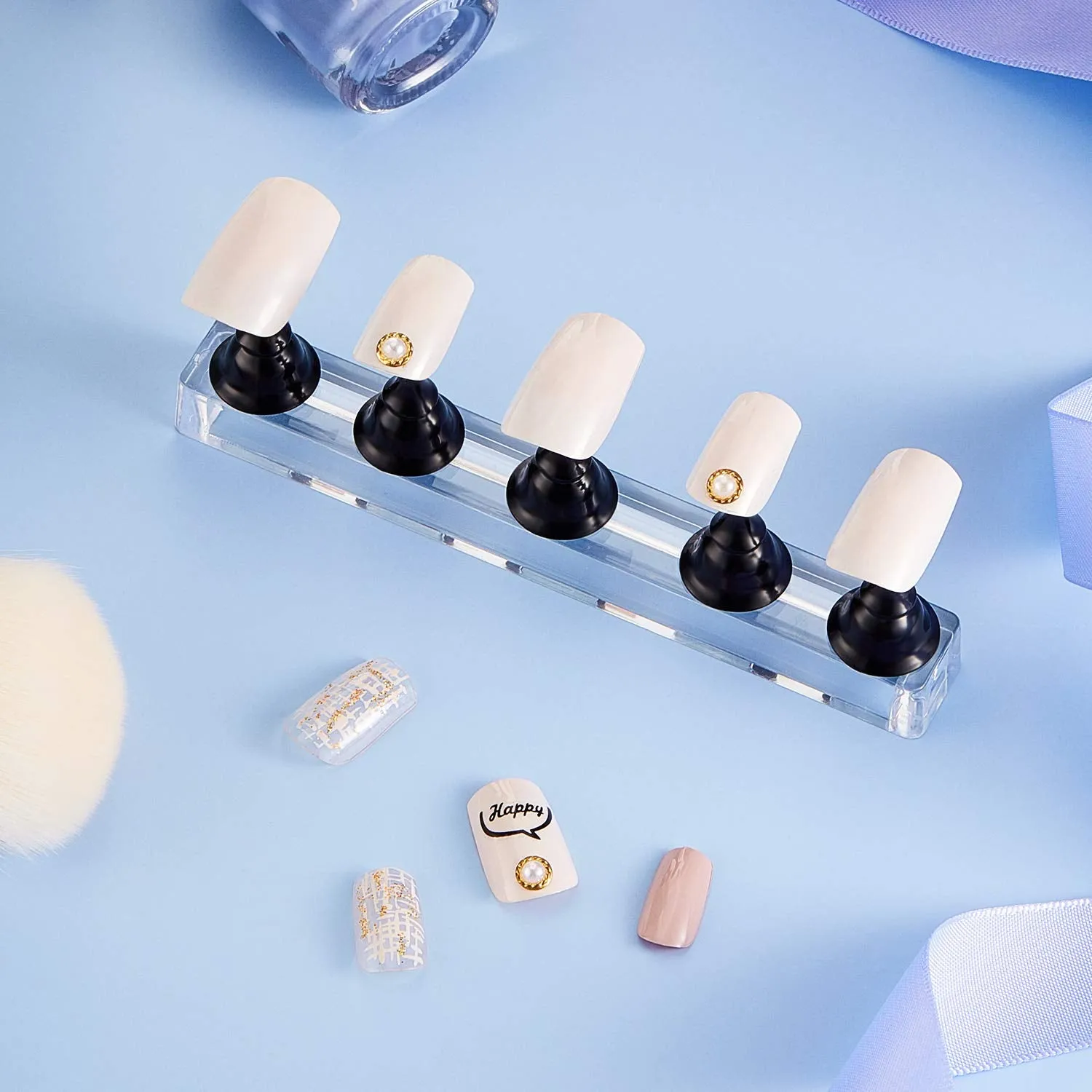 2 Sets Acrylic Nail Display Stand Magnetic Press on Nails Practice Holder Stand DIY Painting Fingernail Stand for False Fingernail Manicure Tool Home Salon Use(Black)