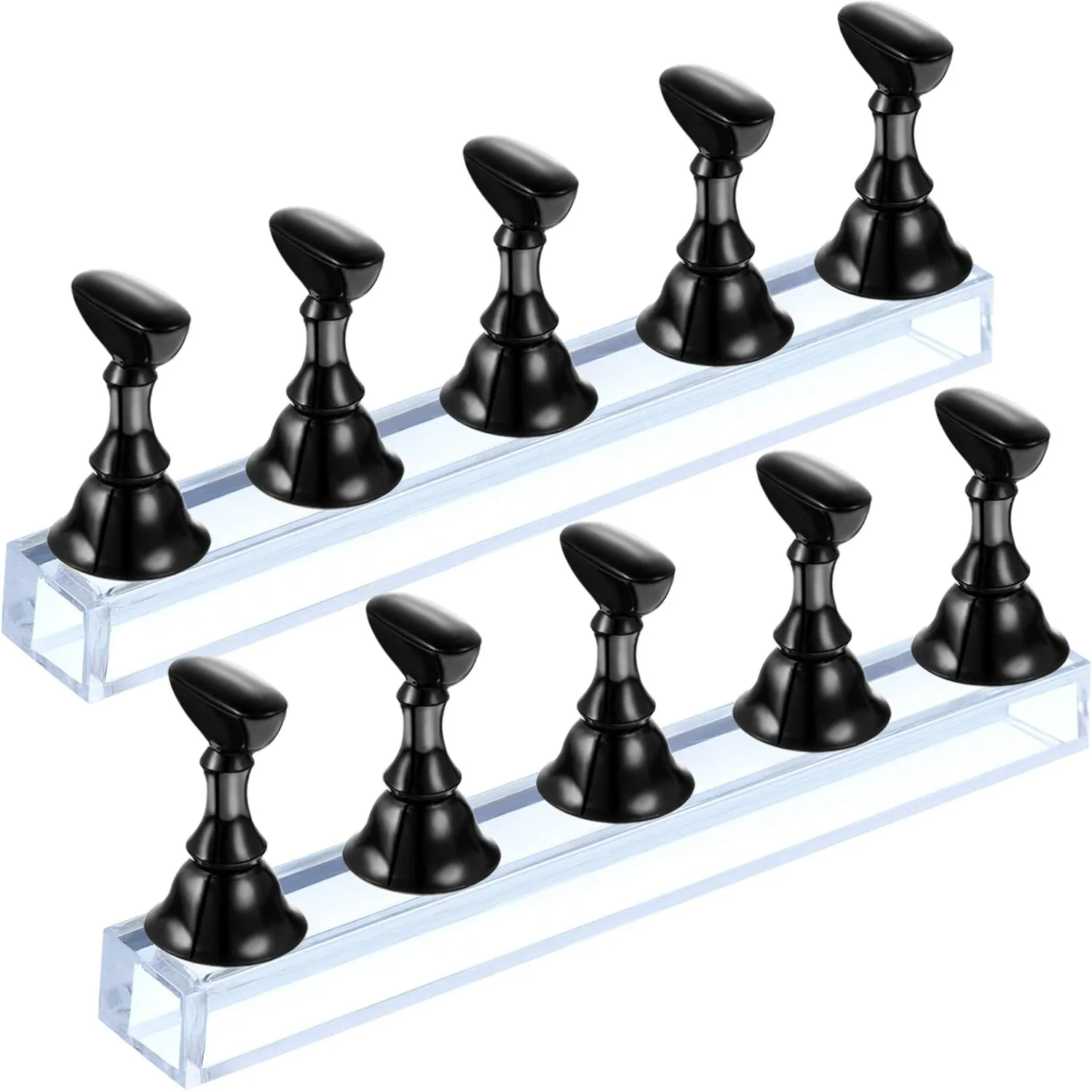2 Sets Acrylic Nail Display Stand Magnetic Press on Nails Practice Holder Stand DIY Painting Fingernail Stand for False Fingernail Manicure Tool Home Salon Use(Black)