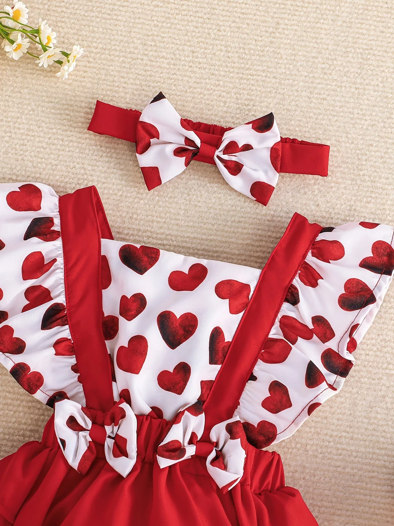 2PCS Newborn Infant Heart Print Dress Set for Baby Girls