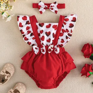 2PCS Newborn Infant Heart Print Dress Set for Baby Girls