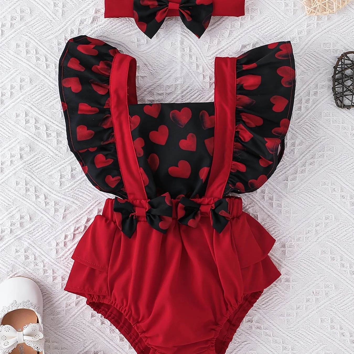 2PCS Newborn Infant Heart Print Dress Set for Baby Girls