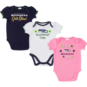 3-Pack Baby Girls Seattle Seahawks Short Sleeve Bodysuits 