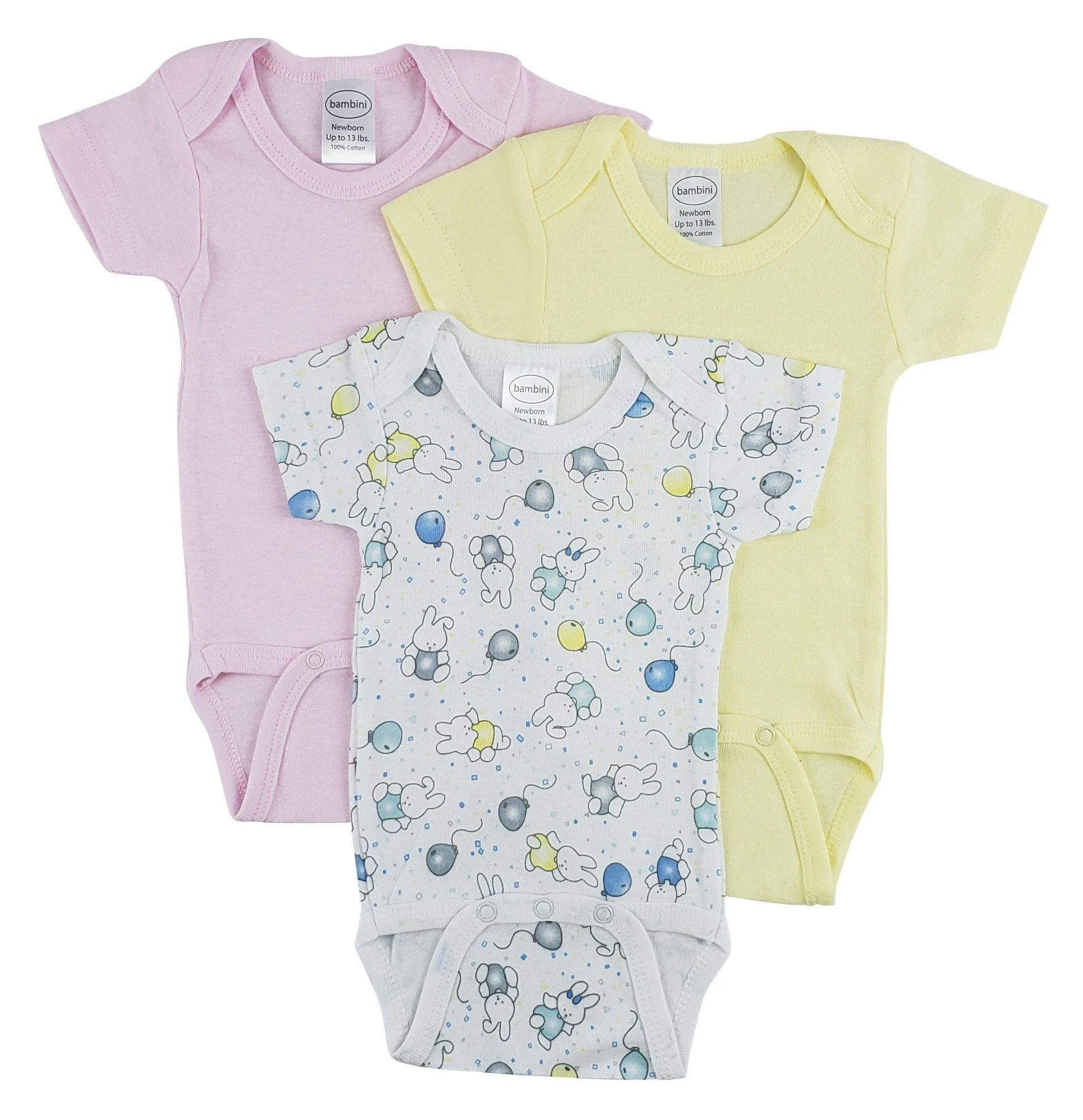 3 Pack Girl's Rib Knit Short Sleeve Onesie(NB,S,M,L)