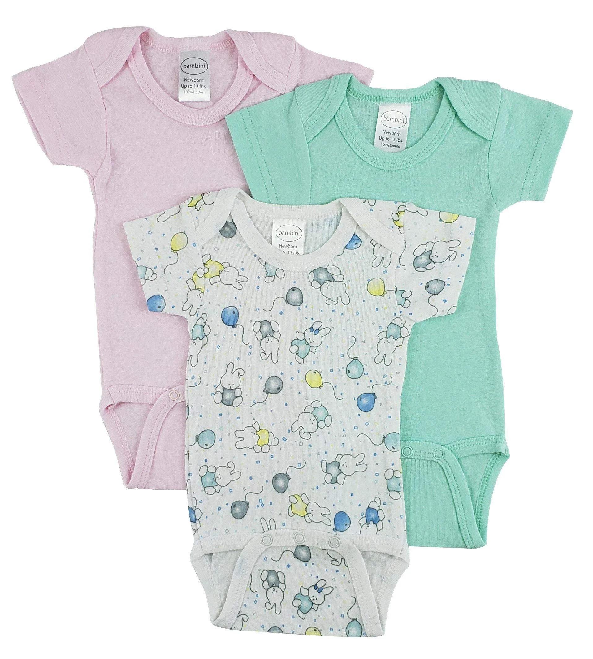 3 Pack Girl's Rib Knit Short Sleeve Onesie(NB,S,M,L)