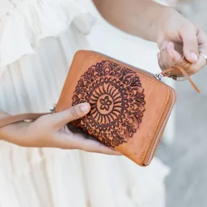 34591 Boho Mandala Zip Round Wallet-Distressed Tan
