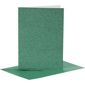4 x Green Colour Glitter Cards Paper Envelopes For Greetings Decoration