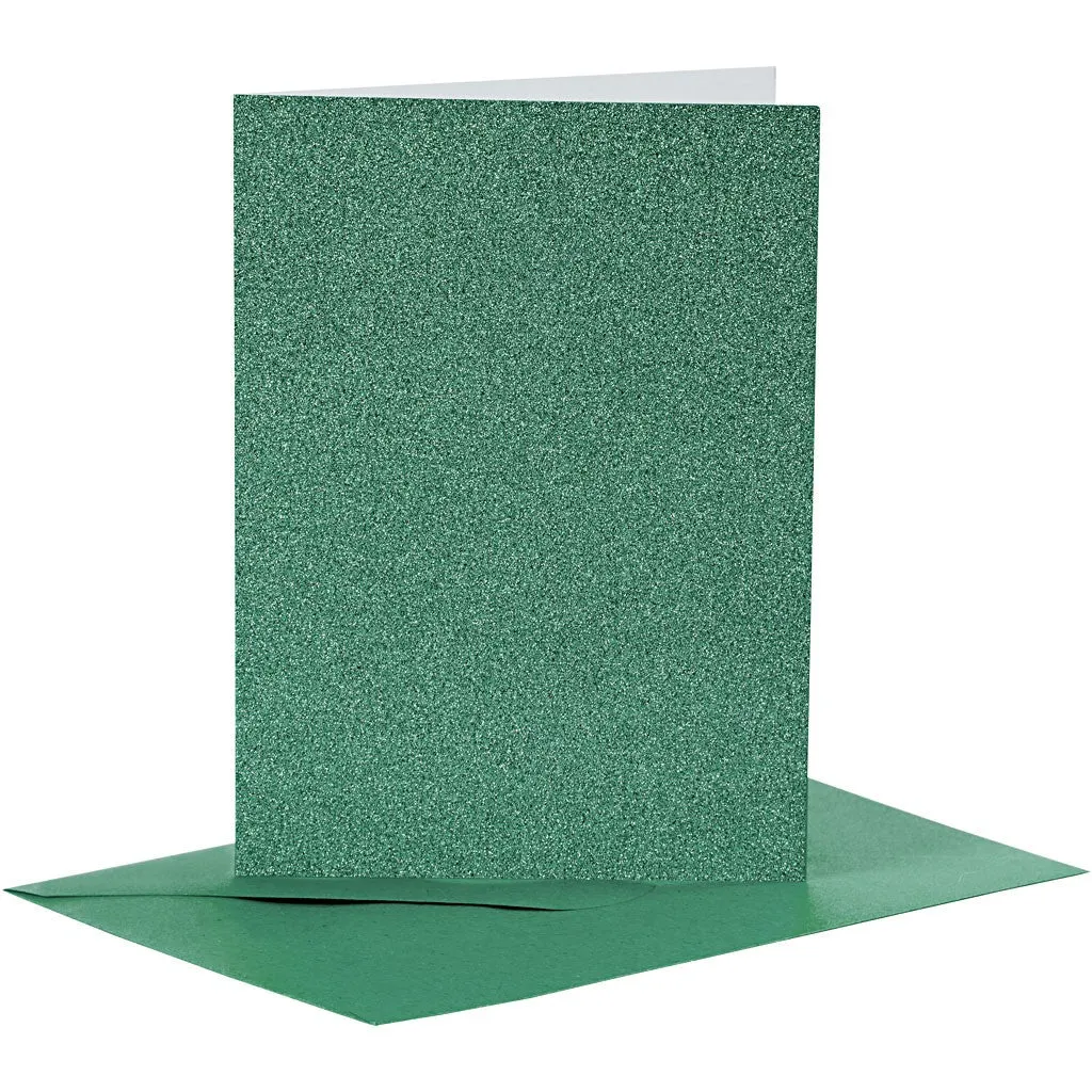 4 x Green Colour Glitter Cards Paper Envelopes For Greetings Decoration