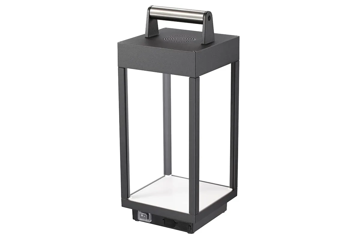 4lite Outdoor or Indoor Rechargeable Portable LED Lantern with Bluetooth Speaker 6w 340lm Die-Cast Aluminium Black Cool White