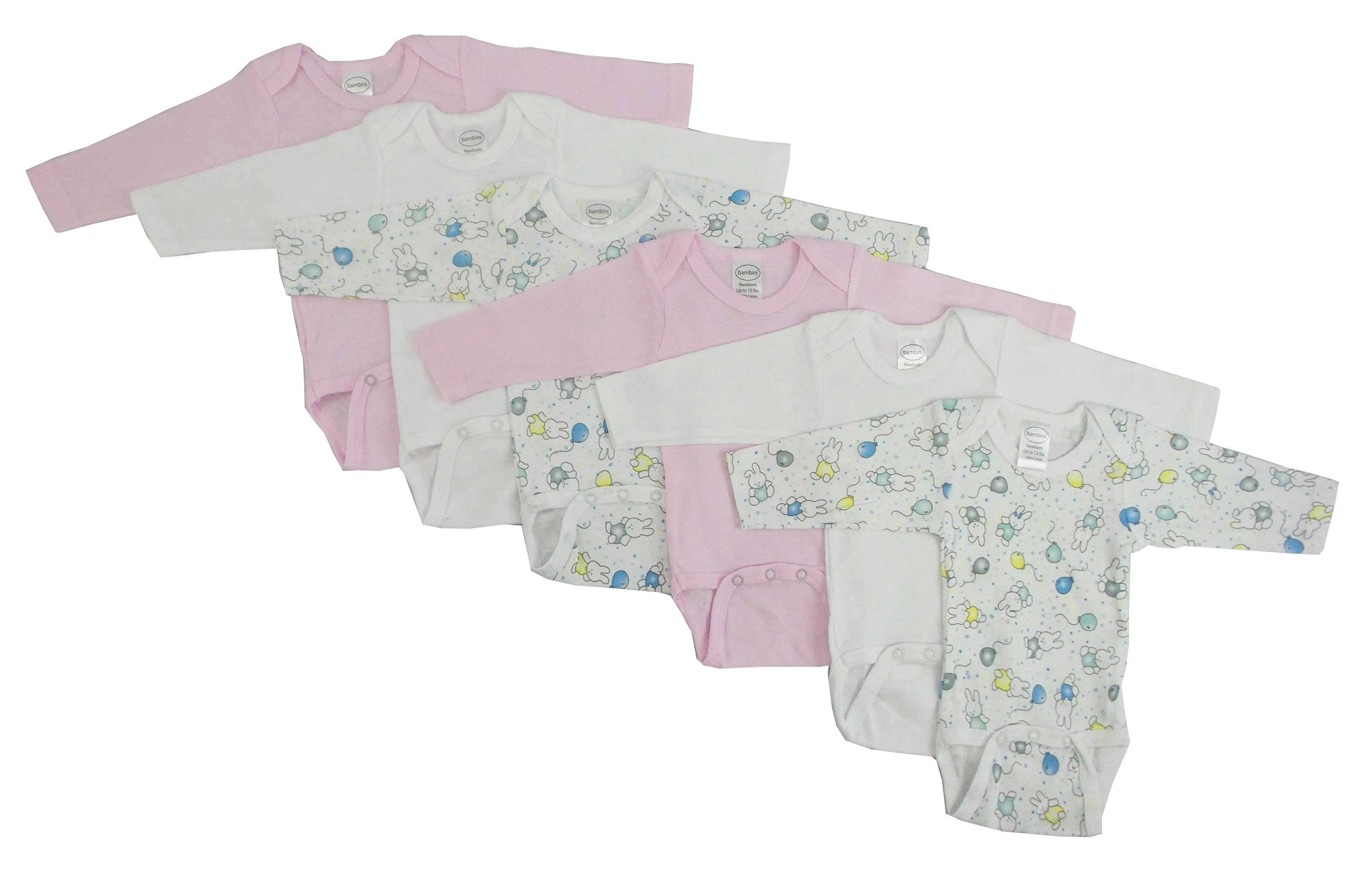 6 Pack Girl's Rib Knit Long Sleeve Onesie