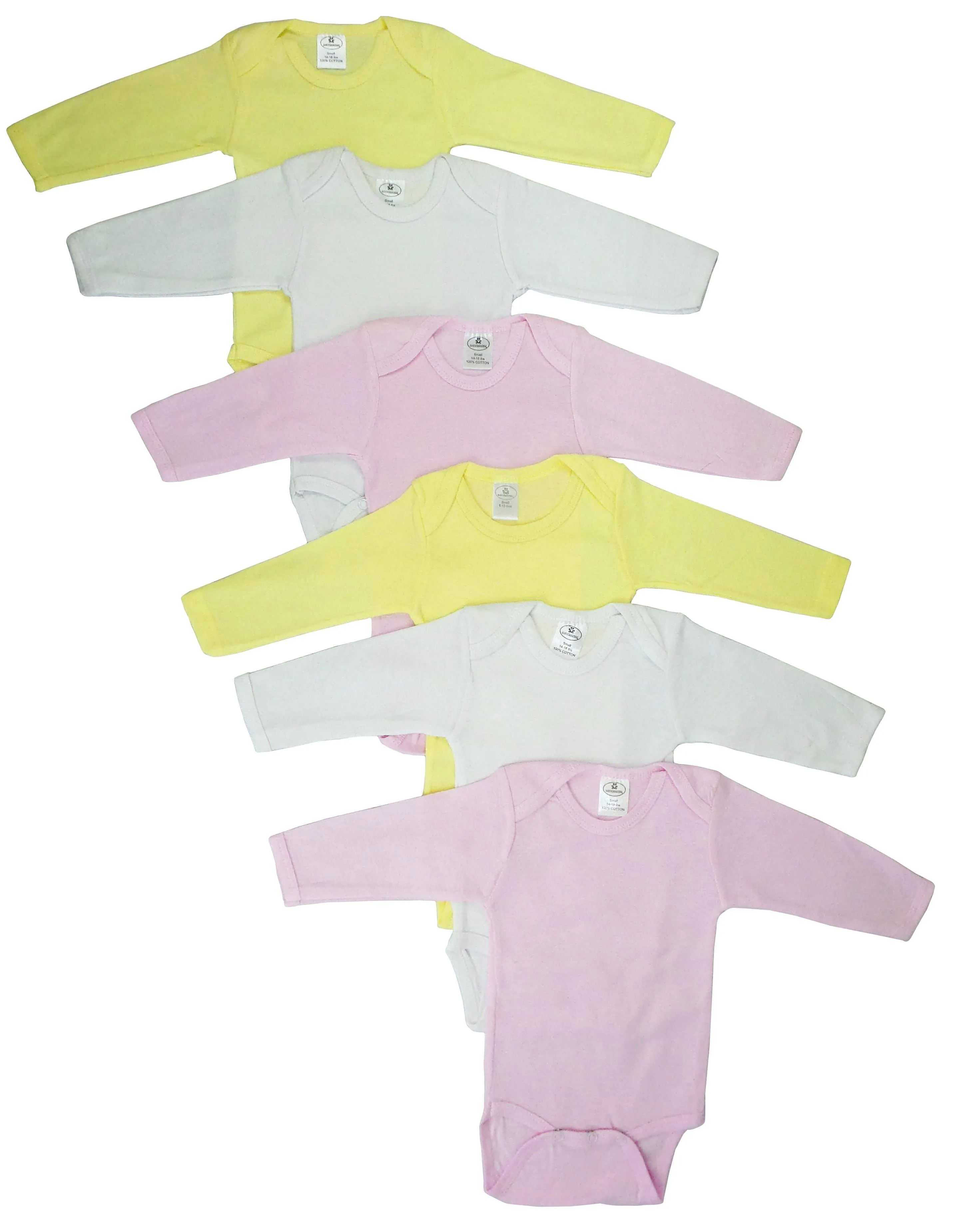 6 Pack Girl's Rib Knit Long Sleeve Onesie