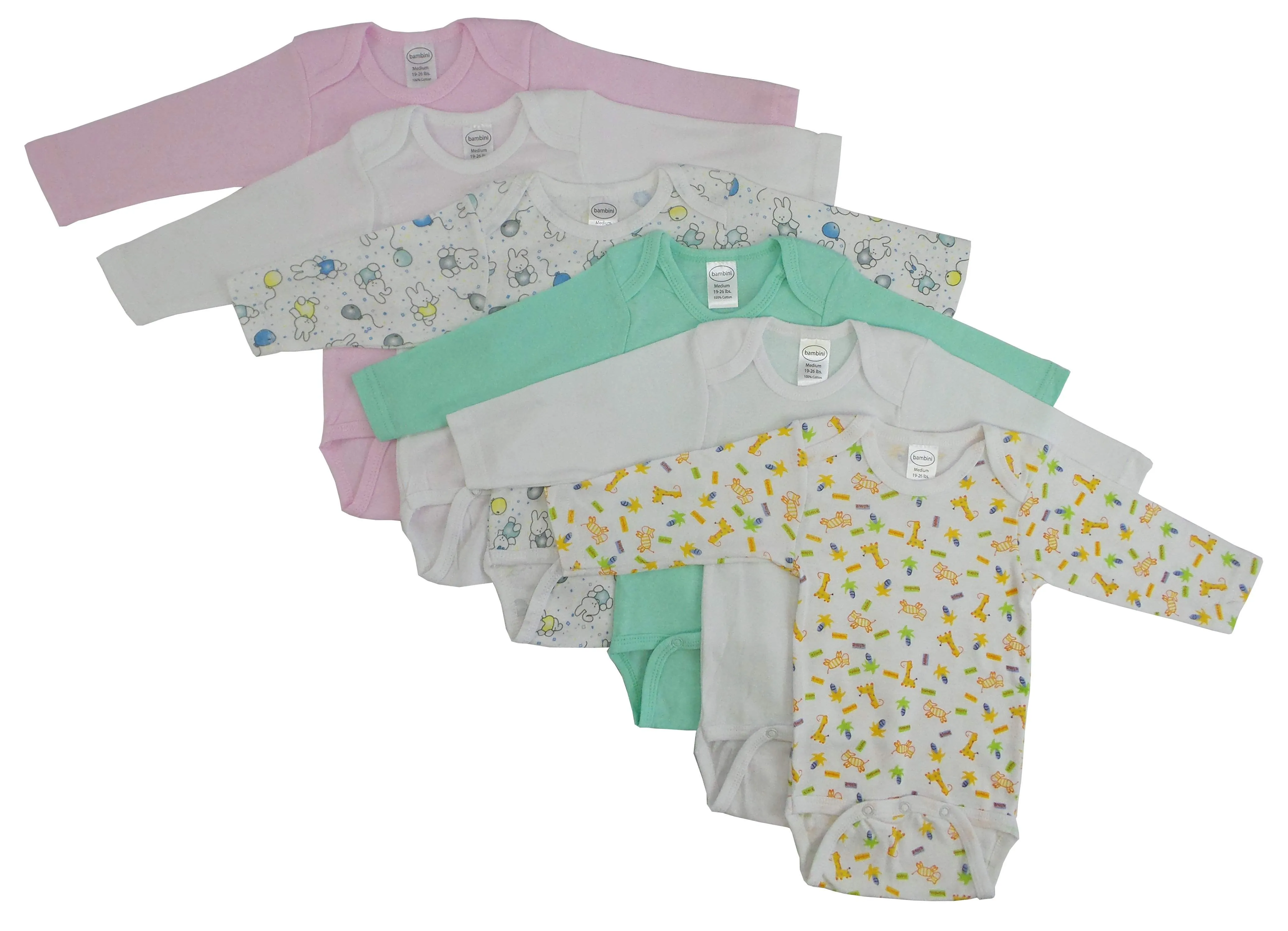 6 Pack Girl's Rib Knit Long Sleeve Onesie