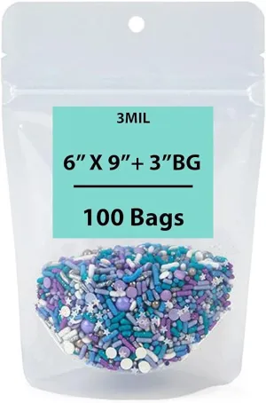 6X9   3 BG inches Clear Stand-Up Pouches with Hang Hole 2.7 mil
