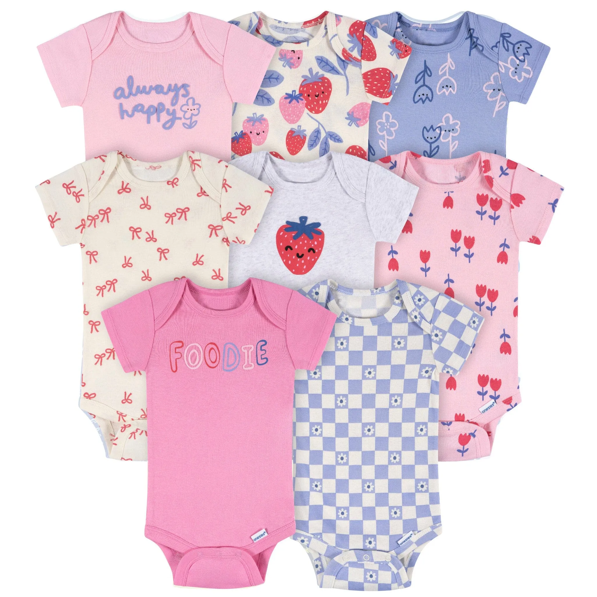 8-Pack Baby Girls Berry Happy Short Sleeve Onesies® Bodysuits