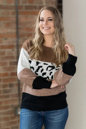 A Wild Ride Color Block Sweater in Brown