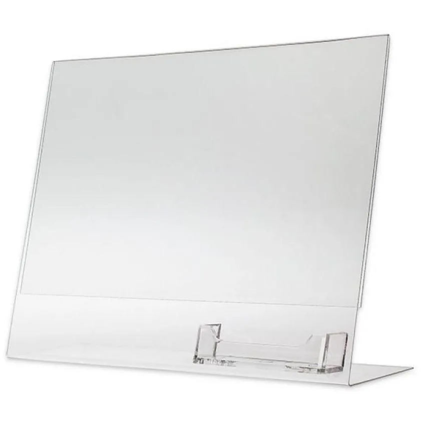 Acrylic 11" x 8-1/2" Slanted Sign Holder with Business Card Holder