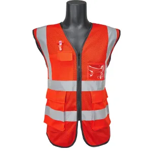 AL-Gard SVPC2RB Red Safety Vest Class 2 Mesh Type Breathable High Visibility with Card Holder and Pockets