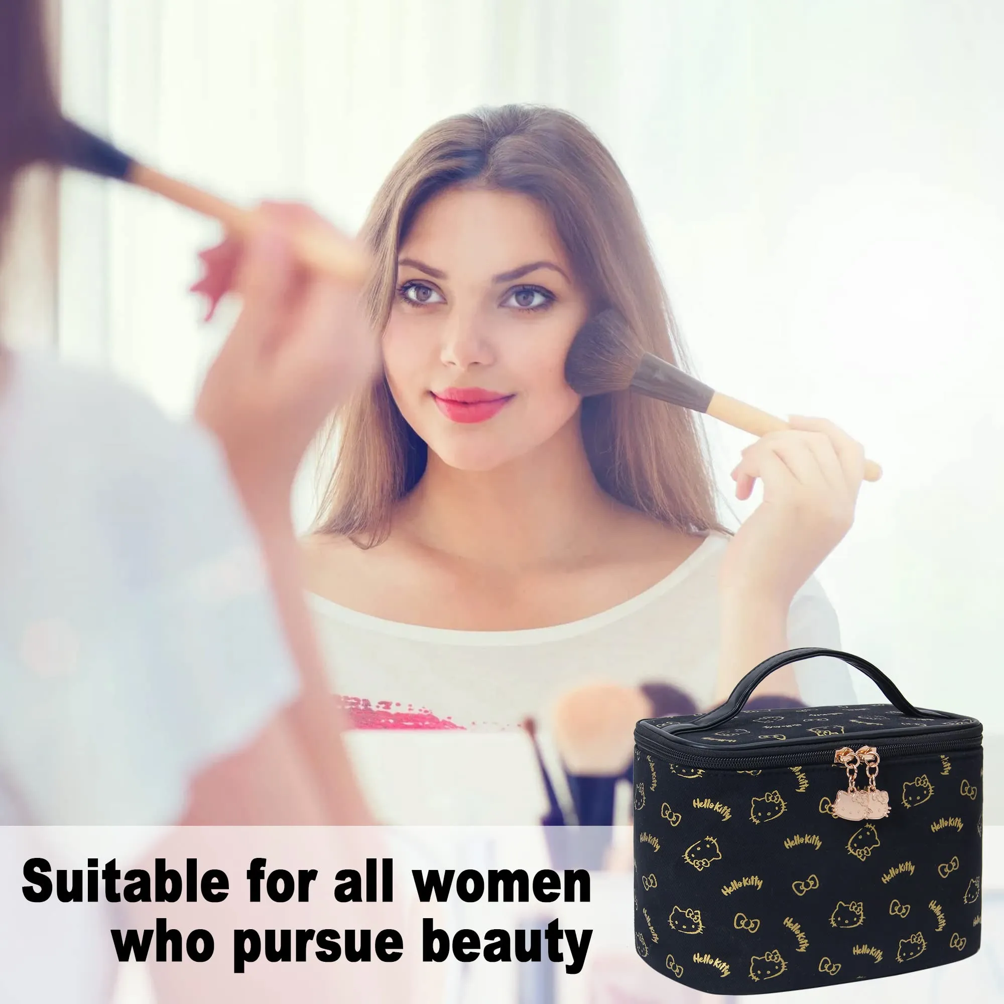 AmBealla Make up Bag Travel Cosmetic Bags Brush Holder Zipper Pouch Case Organizer Cute Organizer Suitable for Purse for Women (Black Bucket Bag)
