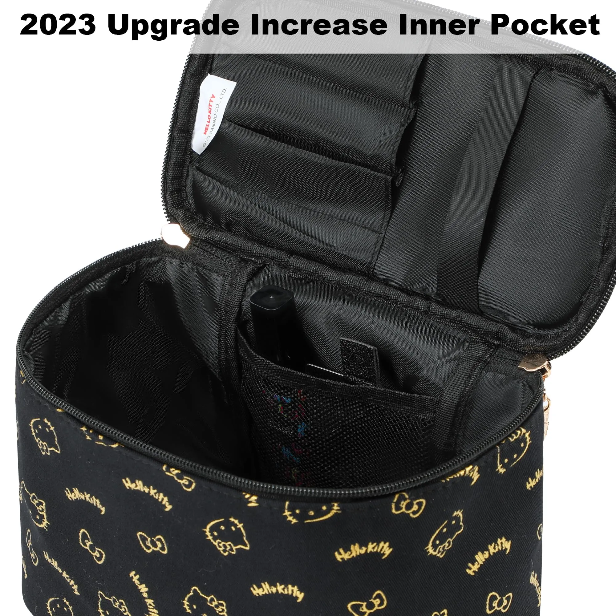 AmBealla Make up Bag Travel Cosmetic Bags Brush Holder Zipper Pouch Case Organizer Cute Organizer Suitable for Purse for Women (Black Bucket Bag)