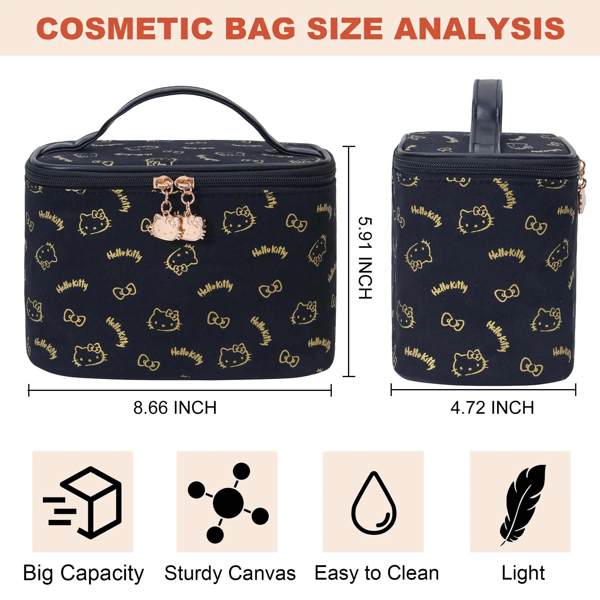 AmBealla Make up Bag Travel Cosmetic Bags Brush Holder Zipper Pouch Case Organizer Cute Organizer Suitable for Purse for Women (Black Bucket Bag)