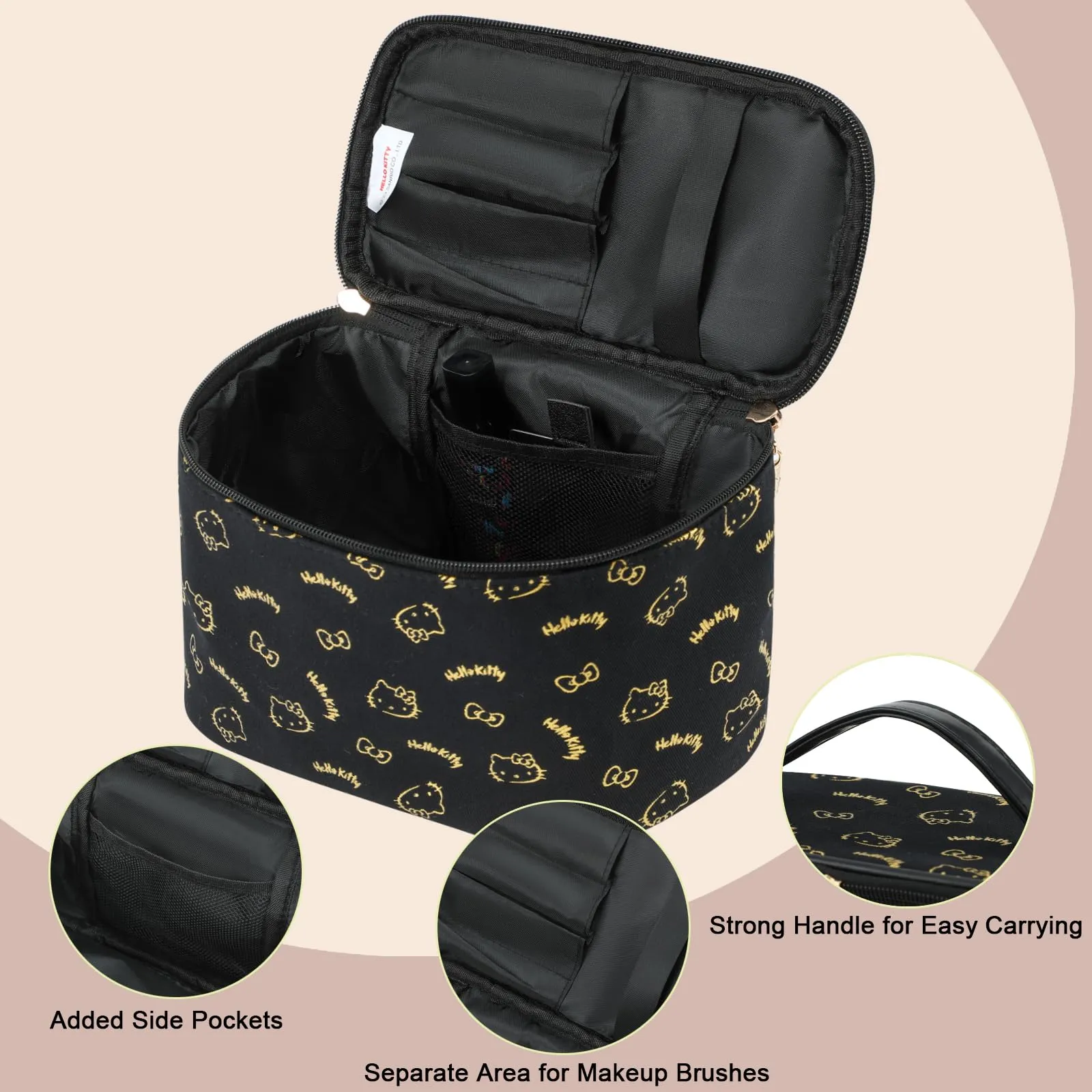 AmBealla Make up Bag Travel Cosmetic Bags Brush Holder Zipper Pouch Case Organizer Cute Organizer Suitable for Purse for Women (Black Bucket Bag)