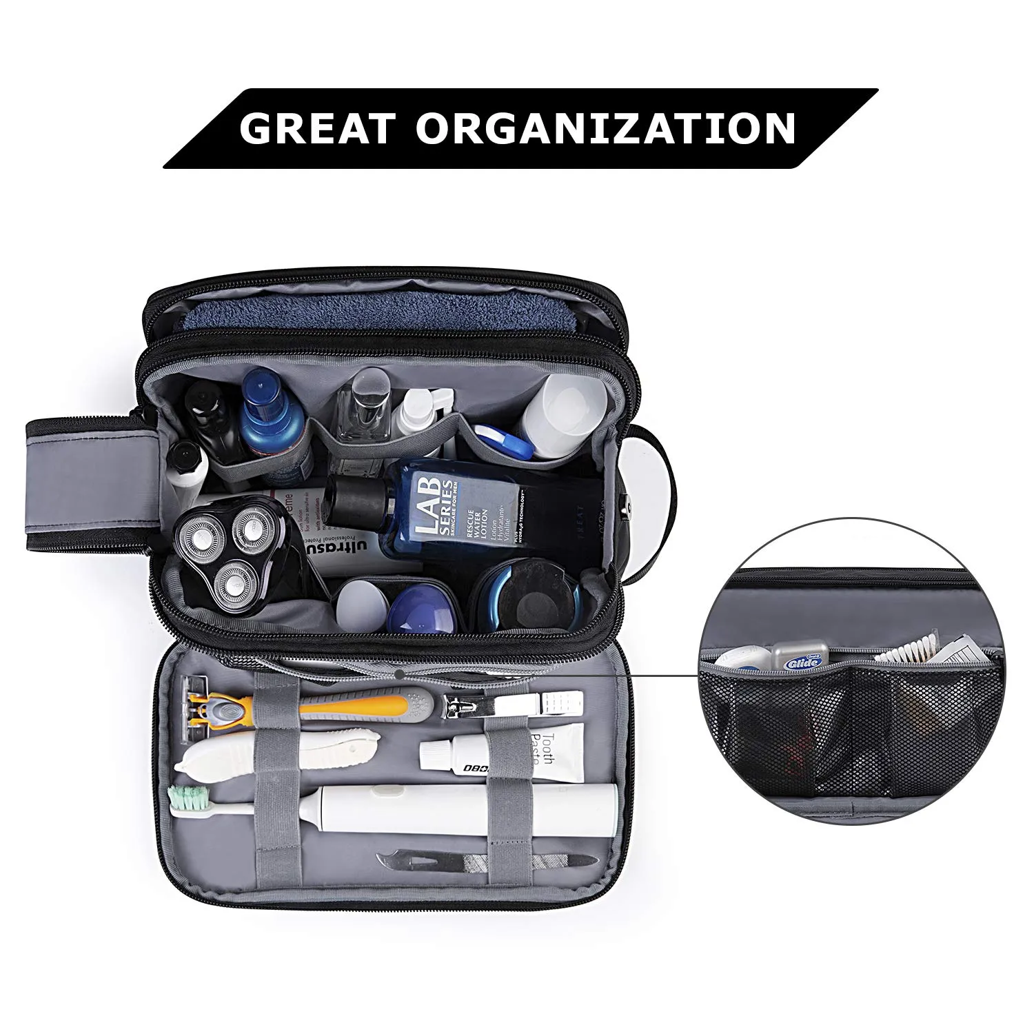 BAGSMART Basic and Update Toiletry Bag for Men, Travel Toiletry Organizer Dopp Kit Water-resistant Shaving Bag for Toiletries Accessories, Black