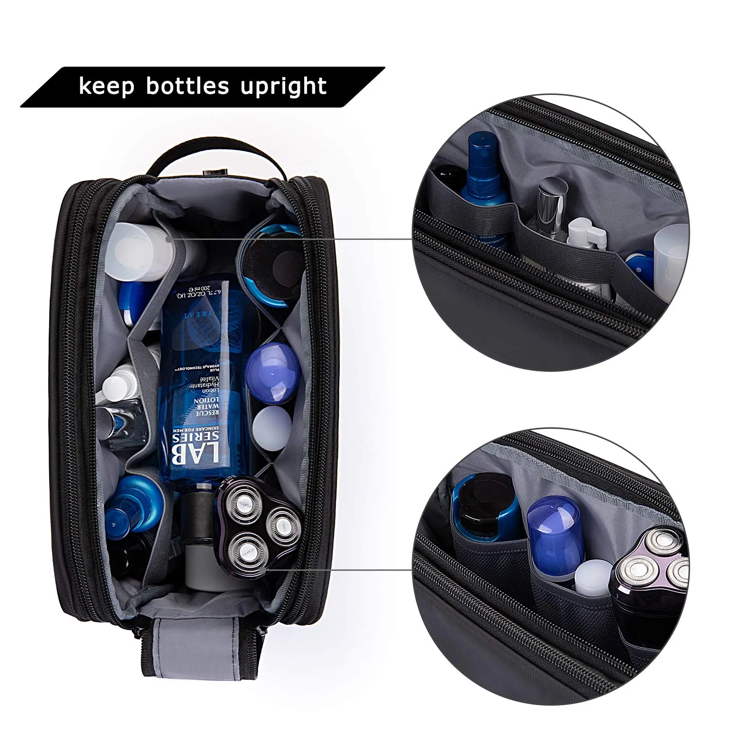 BAGSMART Basic and Update Toiletry Bag for Men, Travel Toiletry Organizer Dopp Kit Water-resistant Shaving Bag for Toiletries Accessories, Black