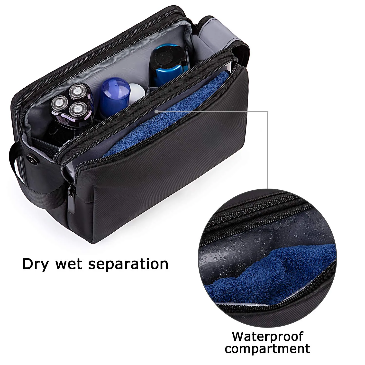BAGSMART Basic and Update Toiletry Bag for Men, Travel Toiletry Organizer Dopp Kit Water-resistant Shaving Bag for Toiletries Accessories, Black