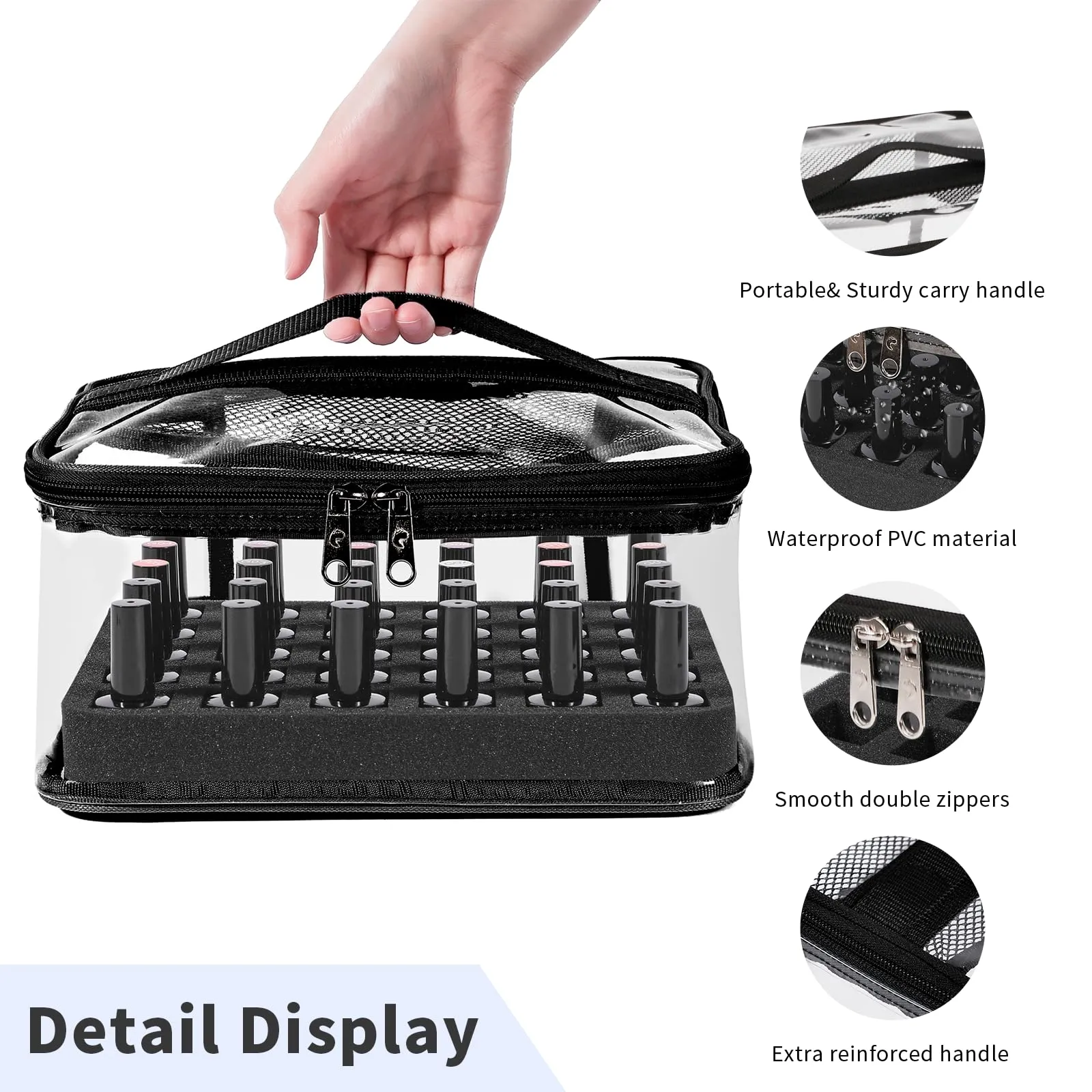 Beloving Nail Polish Organizer Bag Holds 30 Bottles (15ml/0.5 fl.oz) Portable Supplies Organizer Handbag for Manicure Tools, Portable Nail Supplies Kit Organizer Carrying Case (Black)