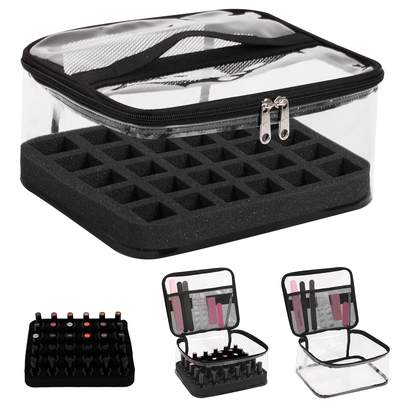 Beloving Nail Polish Organizer Bag Holds 30 Bottles (15ml/0.5 fl.oz) Portable Supplies Organizer Handbag for Manicure Tools, Portable Nail Supplies Kit Organizer Carrying Case (Black)