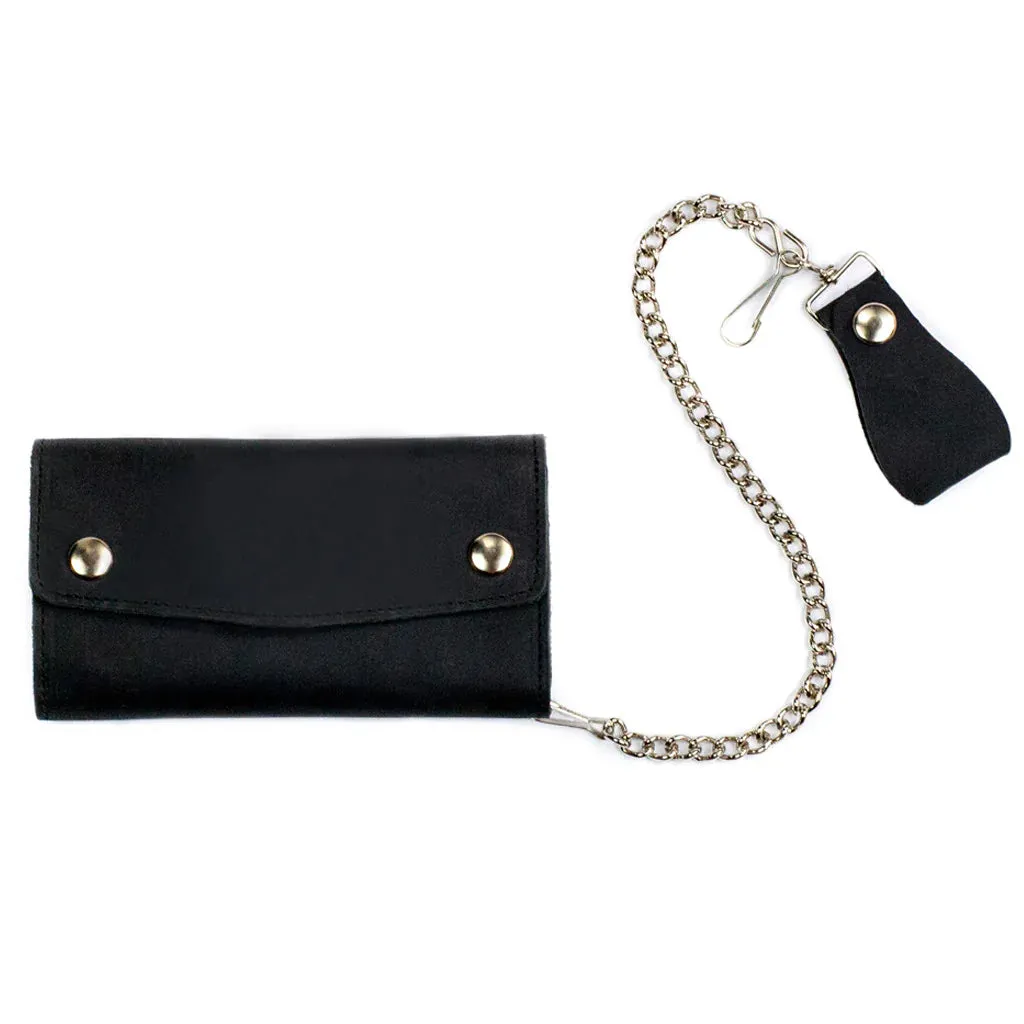 Black leather 7" checkbook biker wallet w/ chain