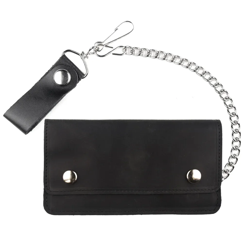 Black leather 7" oil tanned soft biker wallet