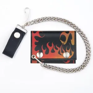 Black leather wallet w/ red flames and detachable chain