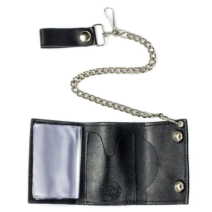 Black leather wallet w/ red flames and detachable chain