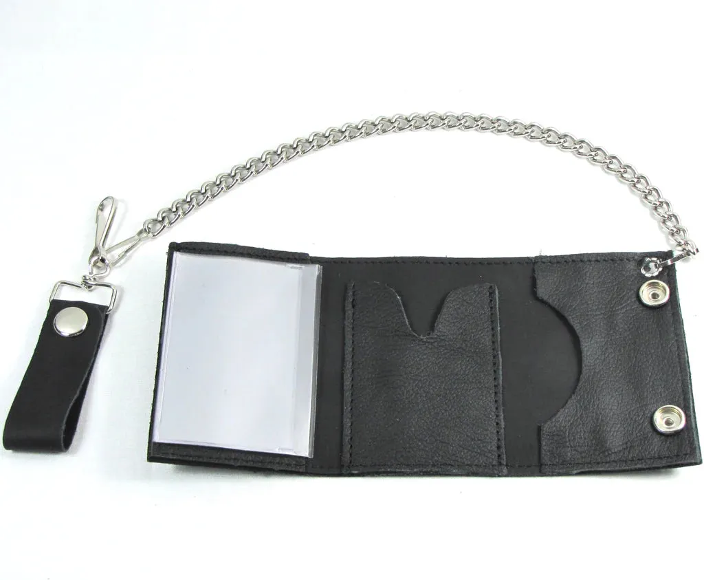 Black leather wallet w/ white spiders and detachable chain