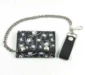 Black leather wallet w/ white spiders and detachable chain