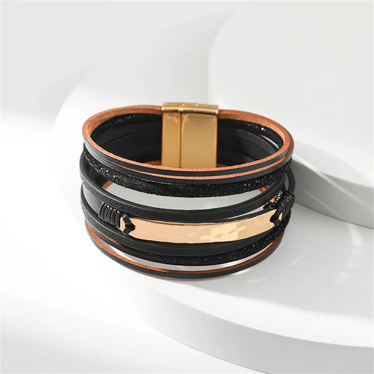 Black Polystyrene & 18K Gold-Plated Strand Bracelet