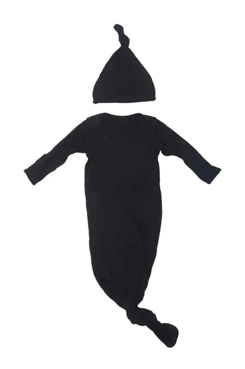 Black Ribbed Knotted Newborn Gown Set