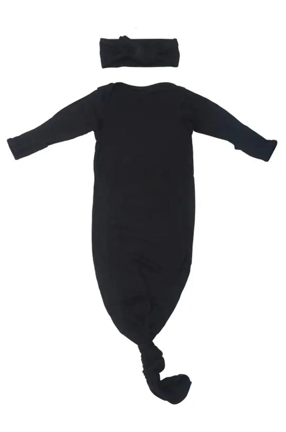 Black Ribbed Knotted Newborn Gown Set