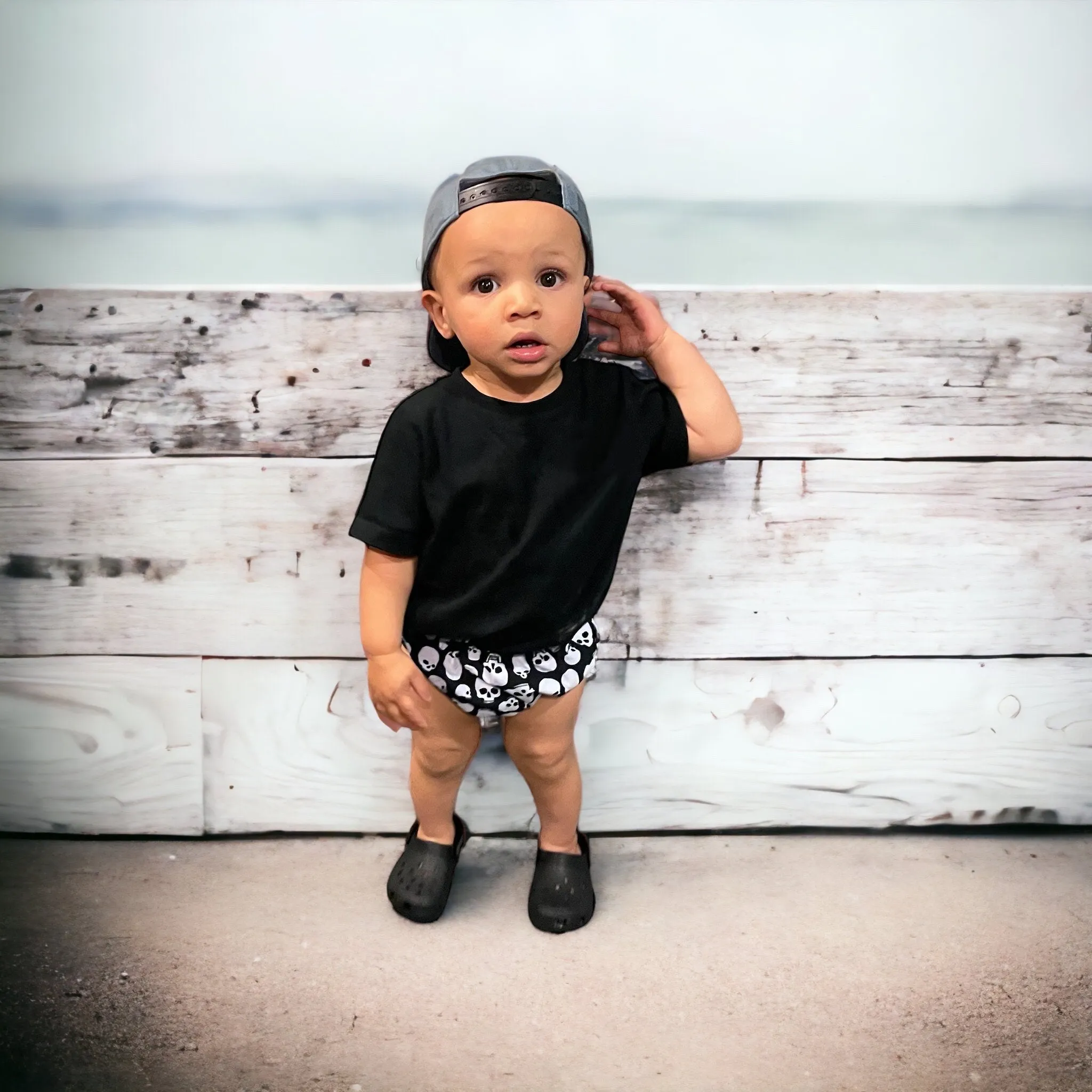 Boys and Girls Recycled Polyester UPF 50  Swim Diaper Cover | Skulls