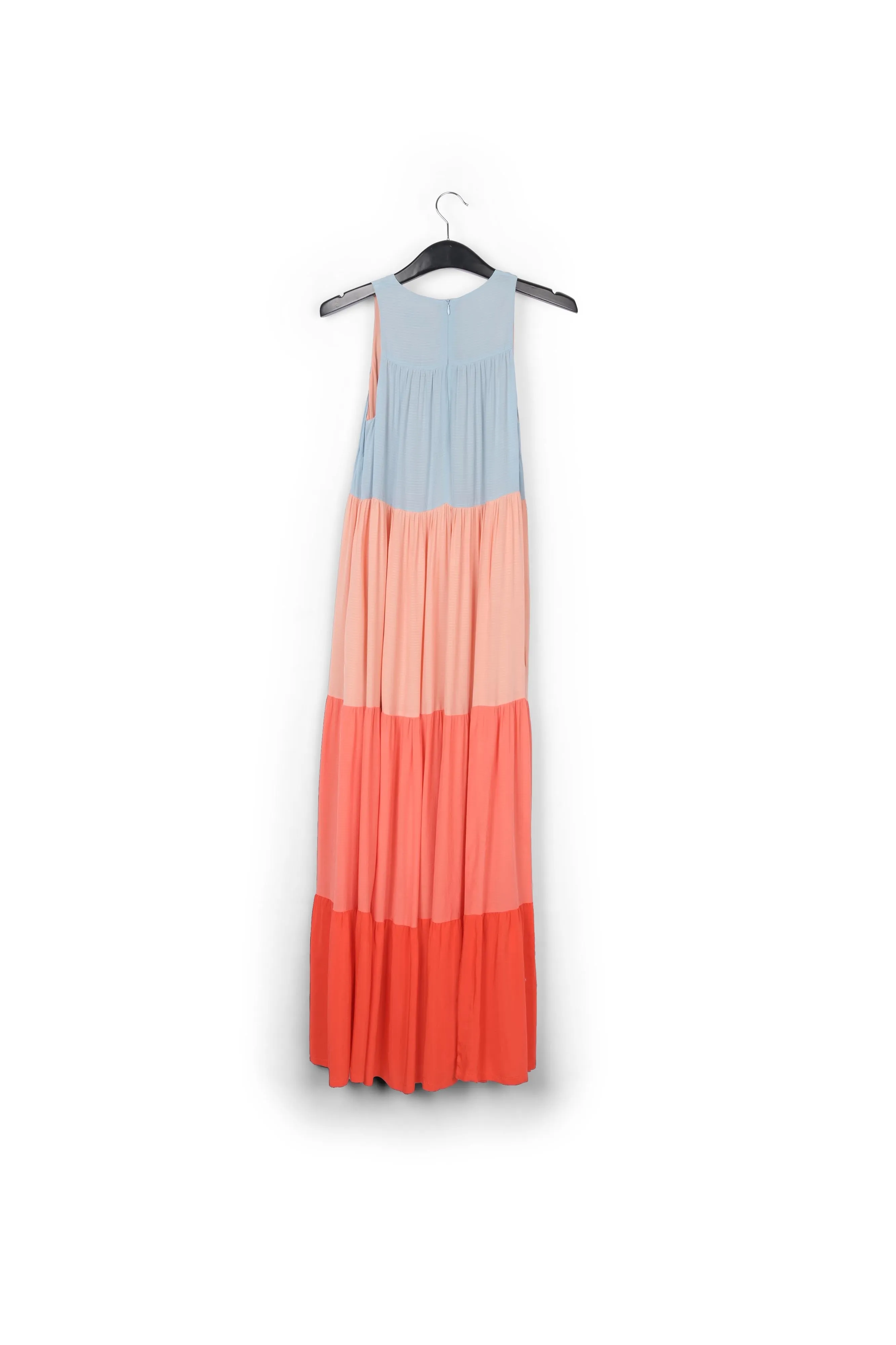 Brown, light pink and dark blue color-blocking effect maxi dress
