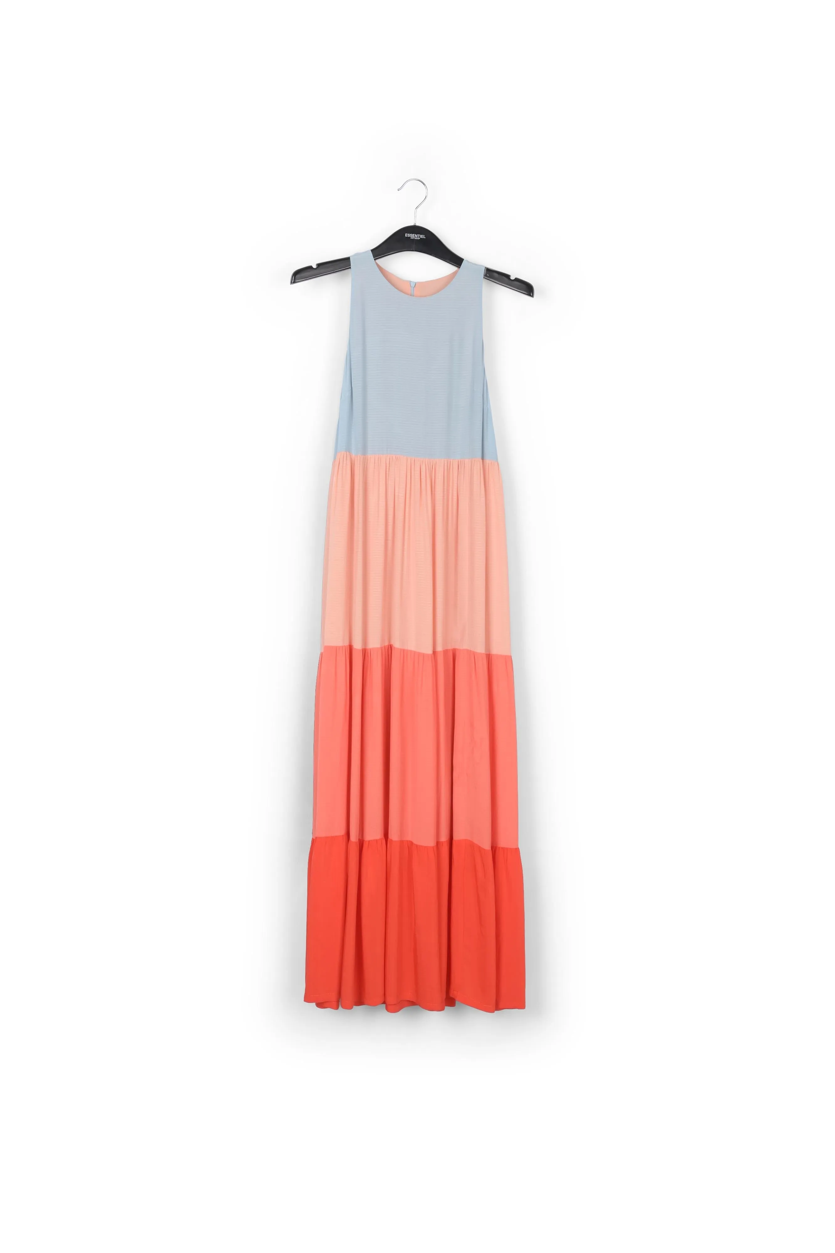 Brown, light pink and dark blue color-blocking effect maxi dress