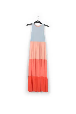 Brown, light pink and dark blue color-blocking effect maxi dress