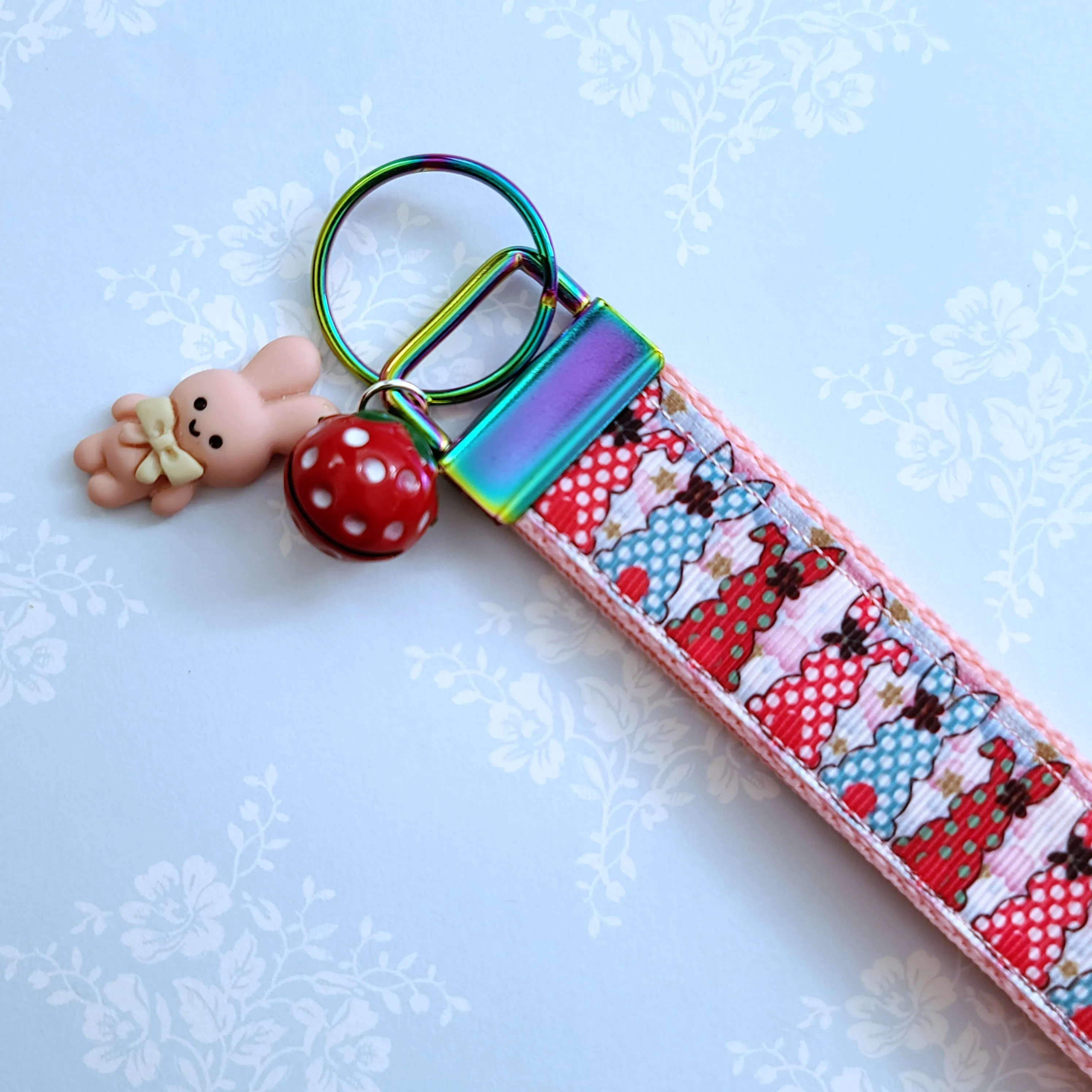 Bunnies with Bows Stars and Polka Dots Key Chain Fob your choice of hardware color
